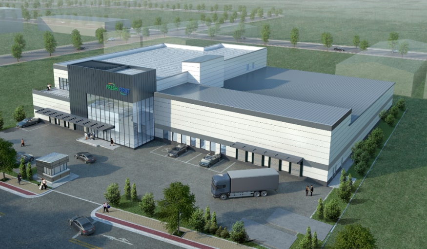 3D image of paranomic view of G retail company's fresh food factory