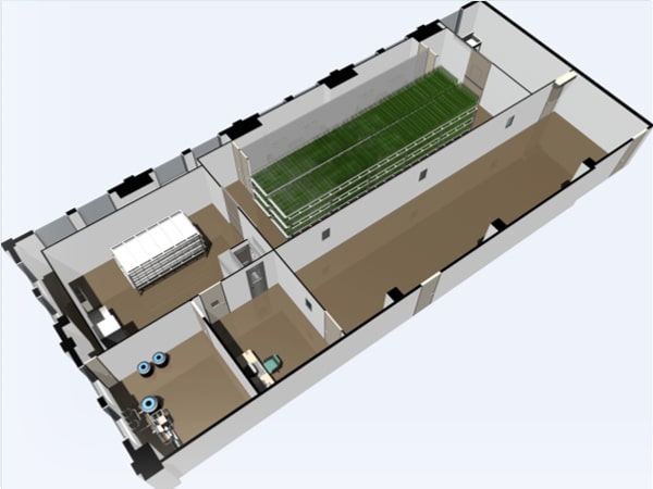 3D image of N vertical farm company's cultivation room design