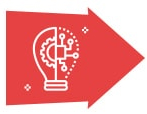 Icon of idea and network in rightward arrow