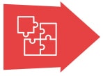 Icon of puzzle pieces in rightward arrow