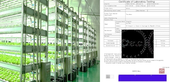 Image Nongshim vertical farm and certificate of lab testing